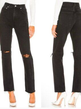 Agolde Denim Cherie High Rise Straight Jeans in Distortion Black size 25